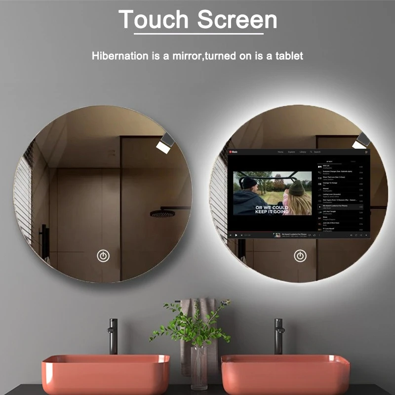 

Factory Customized Bedroom Round Intelligent Makeup Mirror, Bathroom Mirror, Android Magic Mirror, Waterproof Strap, 15.6-inch
