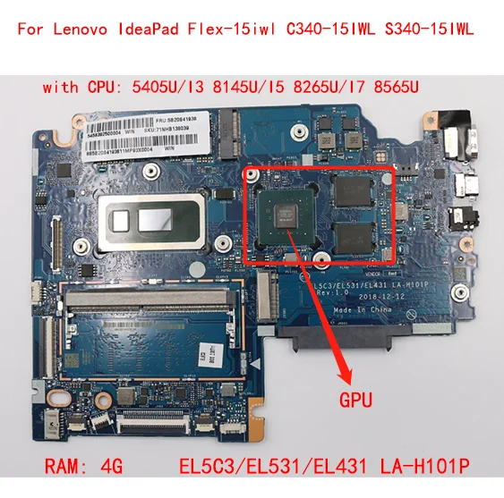 Placa base para portátil Lenovo IdeaPad Flex-15iwl, reemplazo de modelos 5B20S41926, CPU 5405U, I3, I5, I7, RAM 4G, SN C340-15IWL, novedad