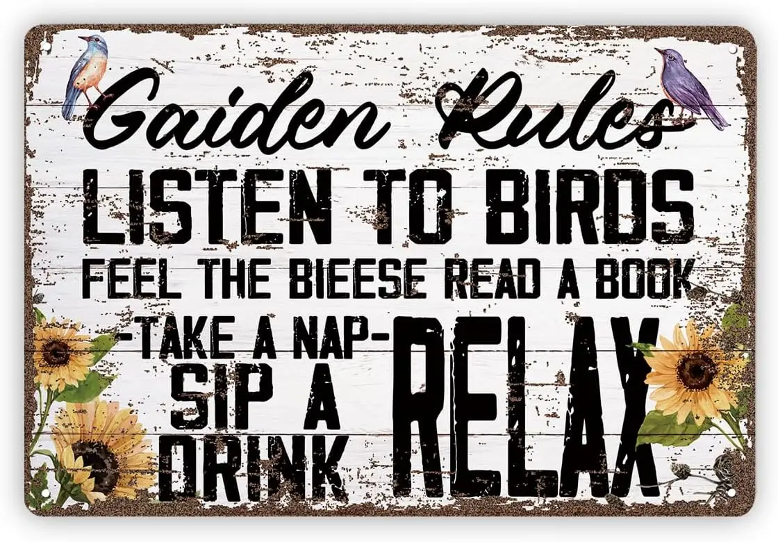 Funny Garden Rules Sign, Garden Signs for Outside, Decorative Wooden Wall Plaque, Inspirational Metal Sign, Home Cottage Decor,
