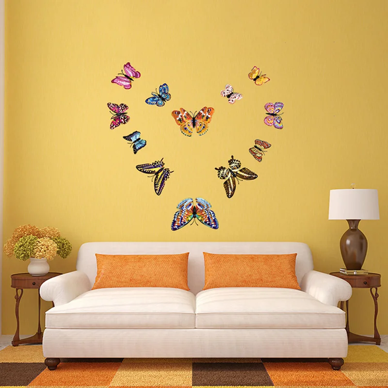 12Pcs/Set Glow-in-the-dark PVC Simulated Butterfly Stickers 3D Double-layer Noctilucent Butterfly Bedroom Background Wall Decor