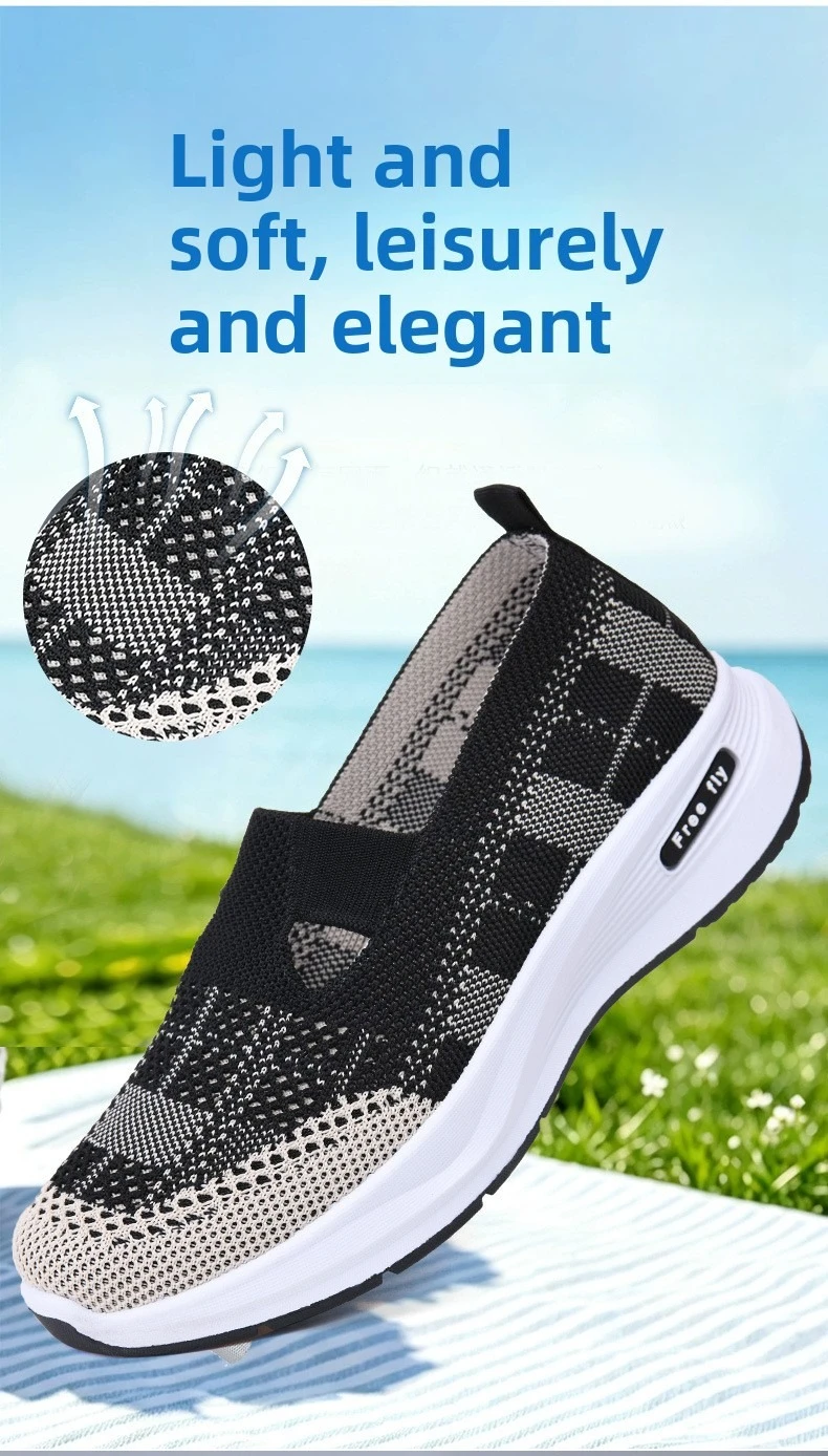 Damen-Slipper aus hohlem Netzstoff, atmungsaktiv, gestrickt, dicke Plattform, leicht, rutschfest, lässige Loafer für Mütter, Senioren, Outdoor – Detail 3