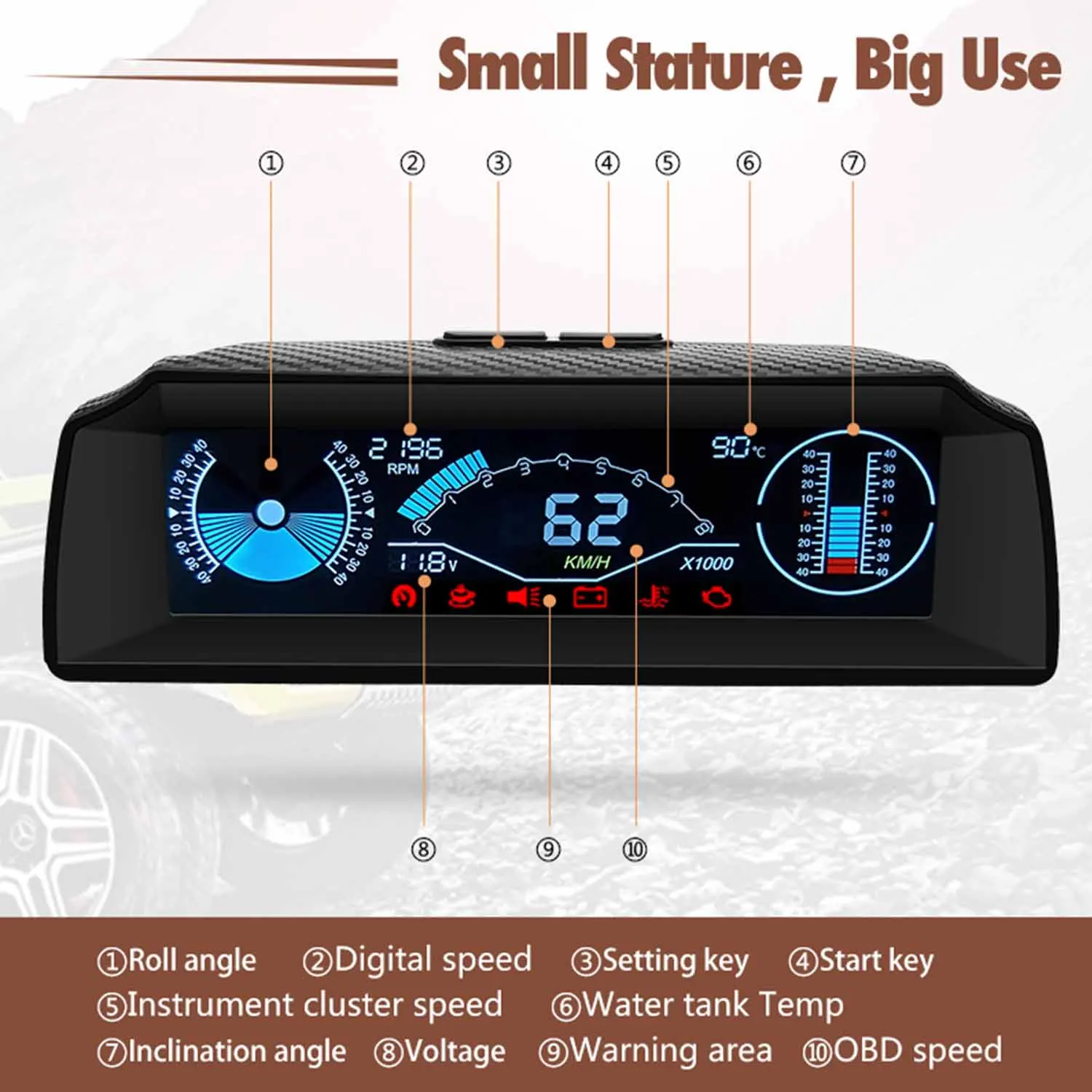 Car OBD2 Multi-function Gauge HUD Head-Up-Digital Speedometer Slope Display Car Electronics Head-up Display Car Electronics Part