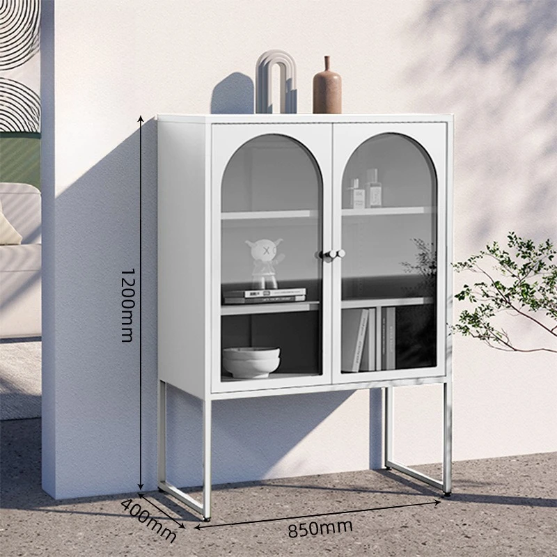 Tall Locker Multifunctional Side Cabinet Wrought Iron Kitchen Living Room Shelf Glass Floor to Wall Storage