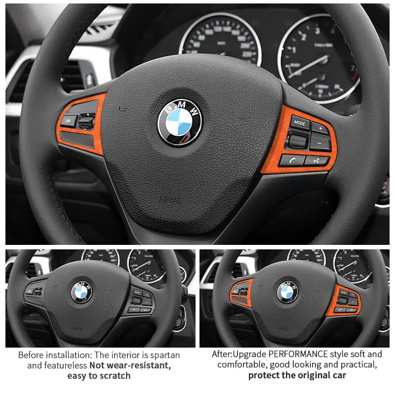 For BMW Series1 4 3 F20 F21 F30 F34 Made of Alcantara Car Steering Wheel Buttons Trim Frame Stickers Interior Tuning Accessories