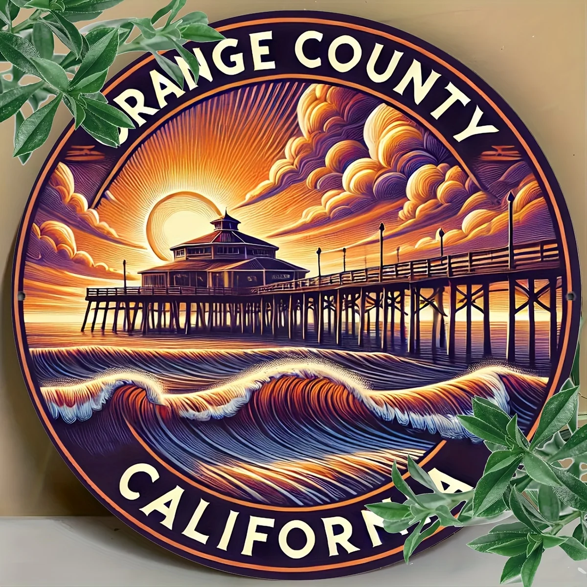 Orange County California Wandkunst – 20,32 x 20,32 cm, Aluminiumfolie, graviertes Metallschild, Dekor – wasserdicht, lichtbeständig, rostbeständig