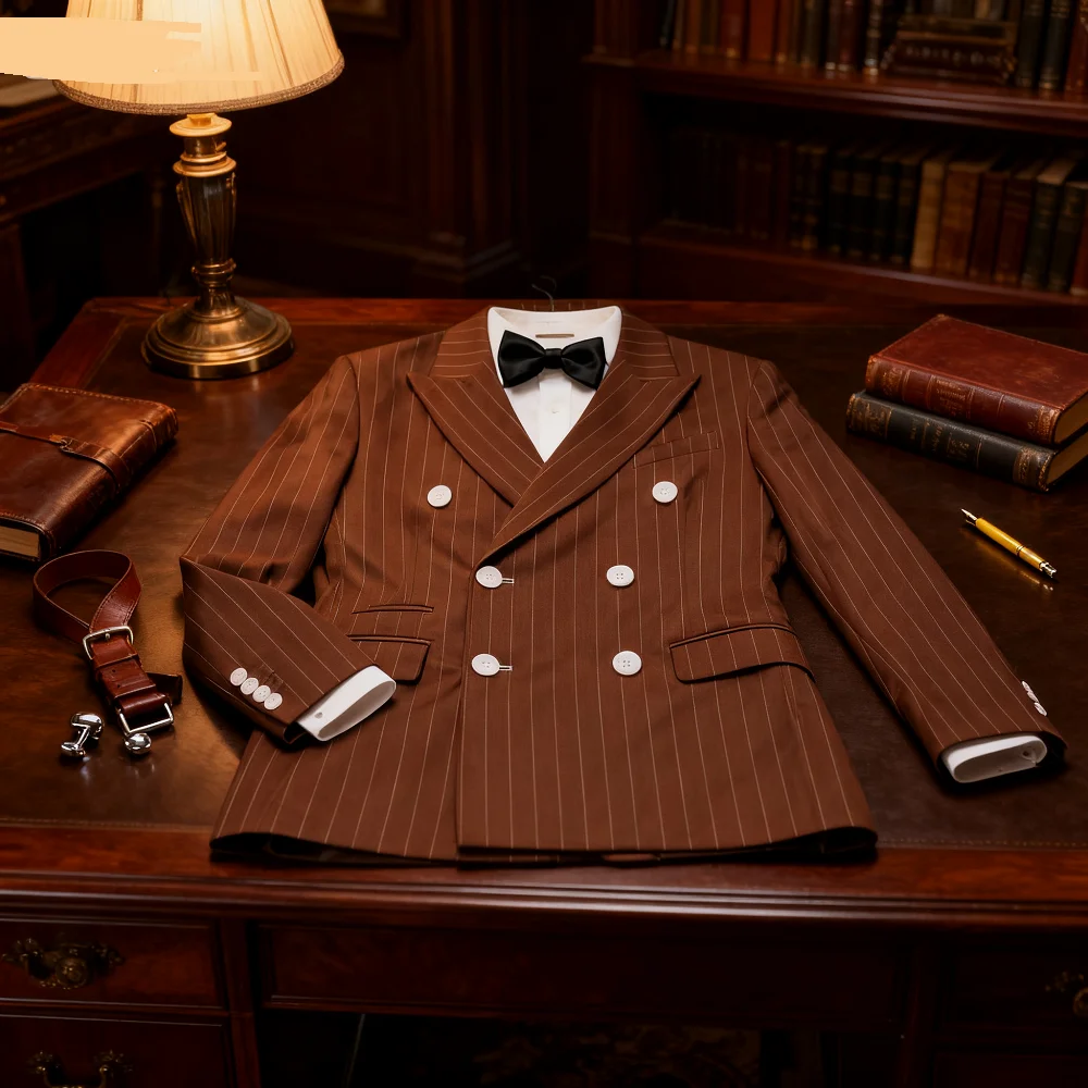 

Men's Formal Blue Striped Tuxedo Blazer Wedding Suit Jacket Slim Fit Business Smoking Fashion Casual Outerwear for Groom