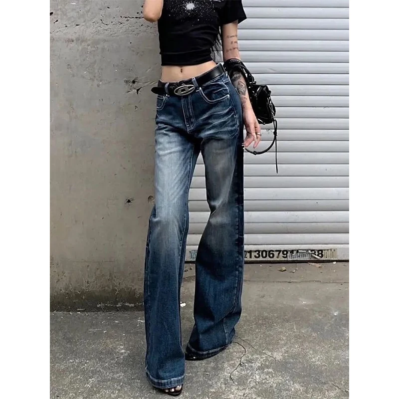 กางเกงยีนส์คาร์โก้ทรงวินเทจสไตล์ Y2K ยุค 2000 ล้างสีแบบวินเทจ ทรงขากว้างสไตล์อเมริกันเรโทร กางเกงยีนส์ทรงหลวมสไตล์ฮาราจูกุ กางเกงขายาวทรงแบ็กกี้ สตรีทแวร์สไตล์กยารุ