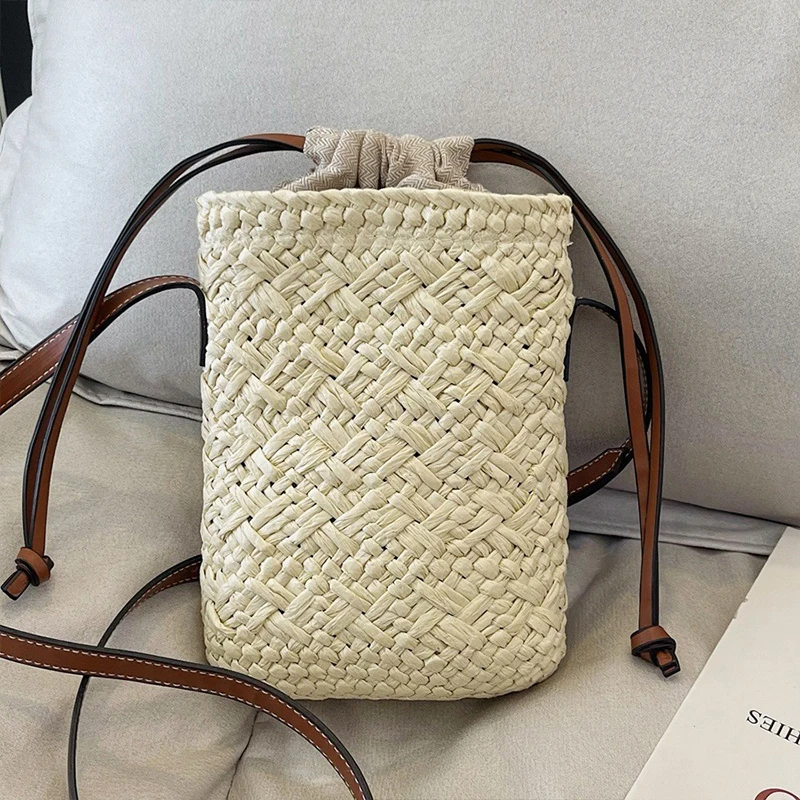 Straw Mobile Phone Bag for Women Luxury Designer Woven Shoulder Bag 2024 Fashion Trend Summer Beach Bag Travel Small Bag