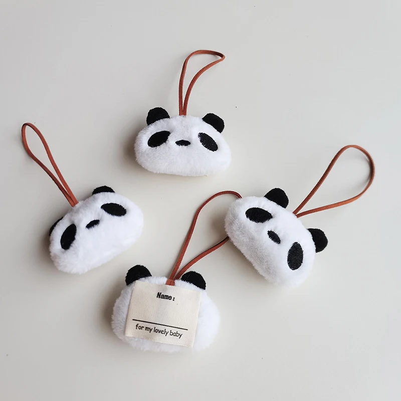 Kawaii Plush Panda Name Sticker Pendant Keychain Cartoon Animal Stuffed Doll Keyring Children\'s Anti-lost Name Tag