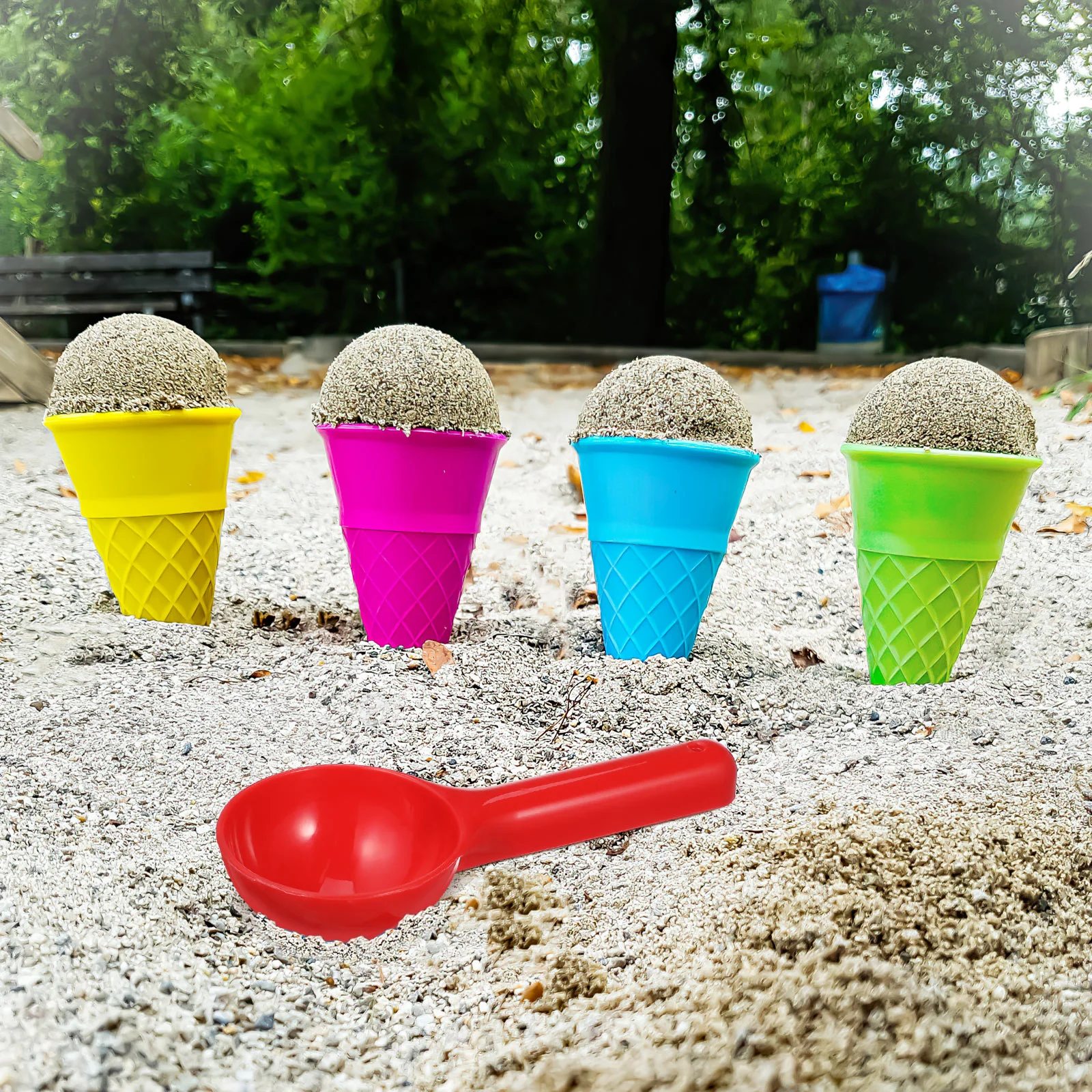 Jouets de plage en bord de mer, cônes de crème glacée au sable, ensemble de cuillères pour enfants, 5 cônes en plastique, favorise les motricité facile, 6 pièces