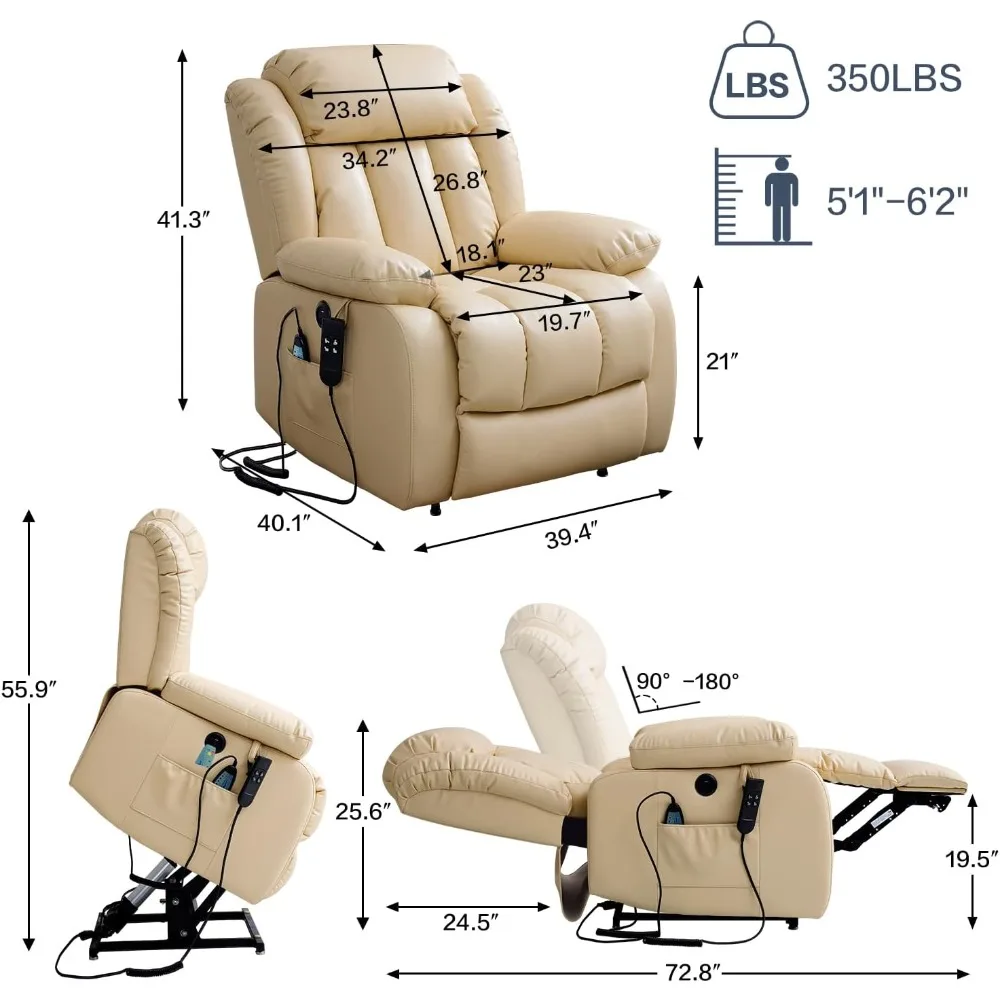 Position Power Lift Chair Lay Flat Recliner Dual Motor Sleeper Chair with Massage and Heating , USB Ports and Remote Control