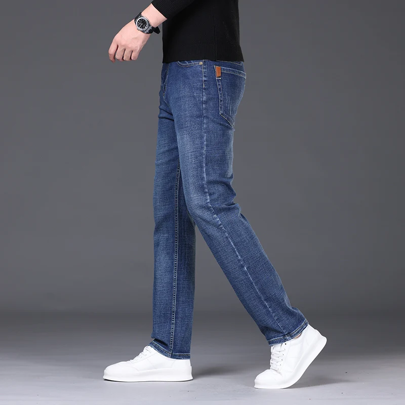 2024 New Fashionable Comfortable Soft Straight Business Men\'s Jeans Cotton Casual Stretch Denim Trousers Male Brand Clothes