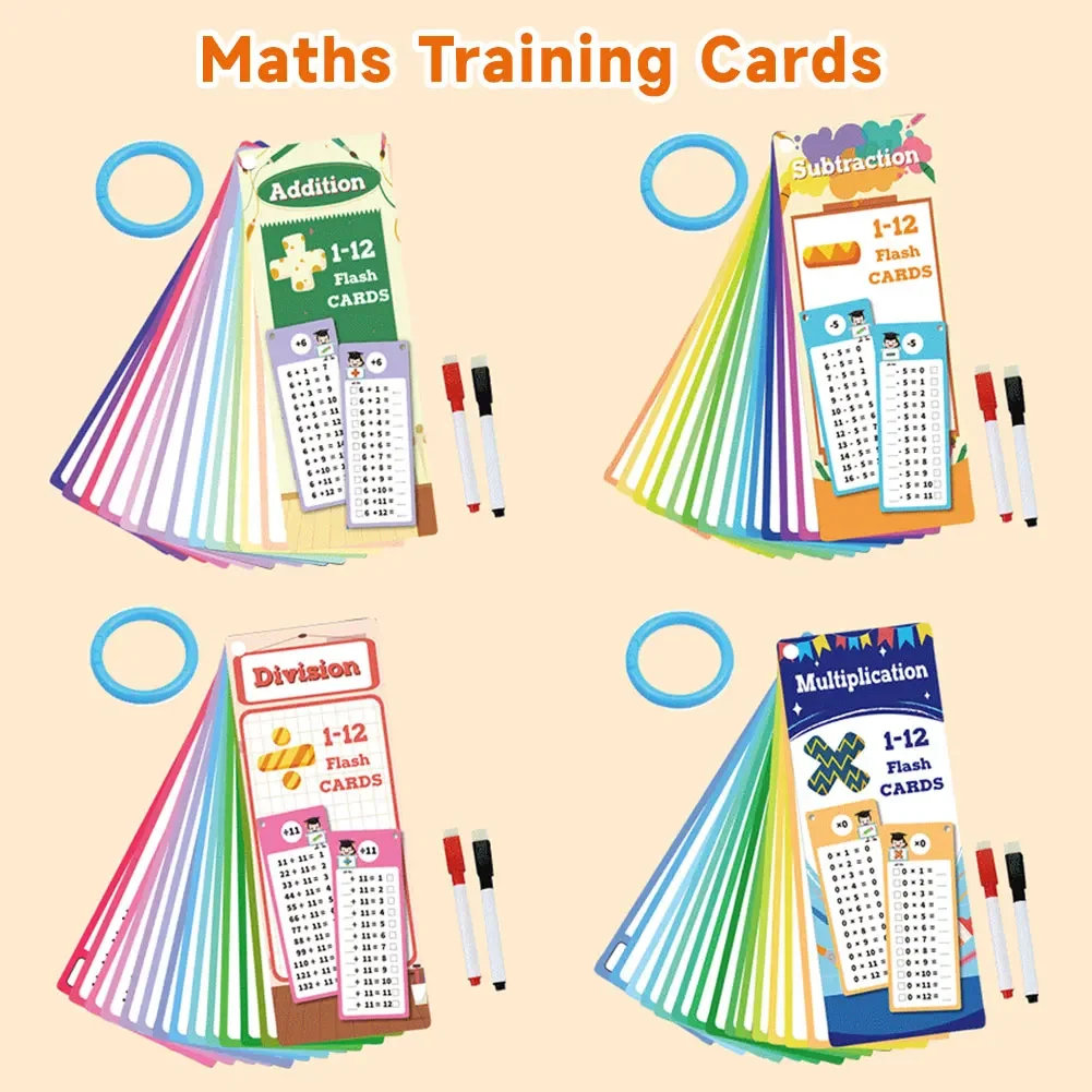Maths Training Cards Addition Subtraction Multiplication and Division Educational Toys Student Arithmetic with Erasable Pen