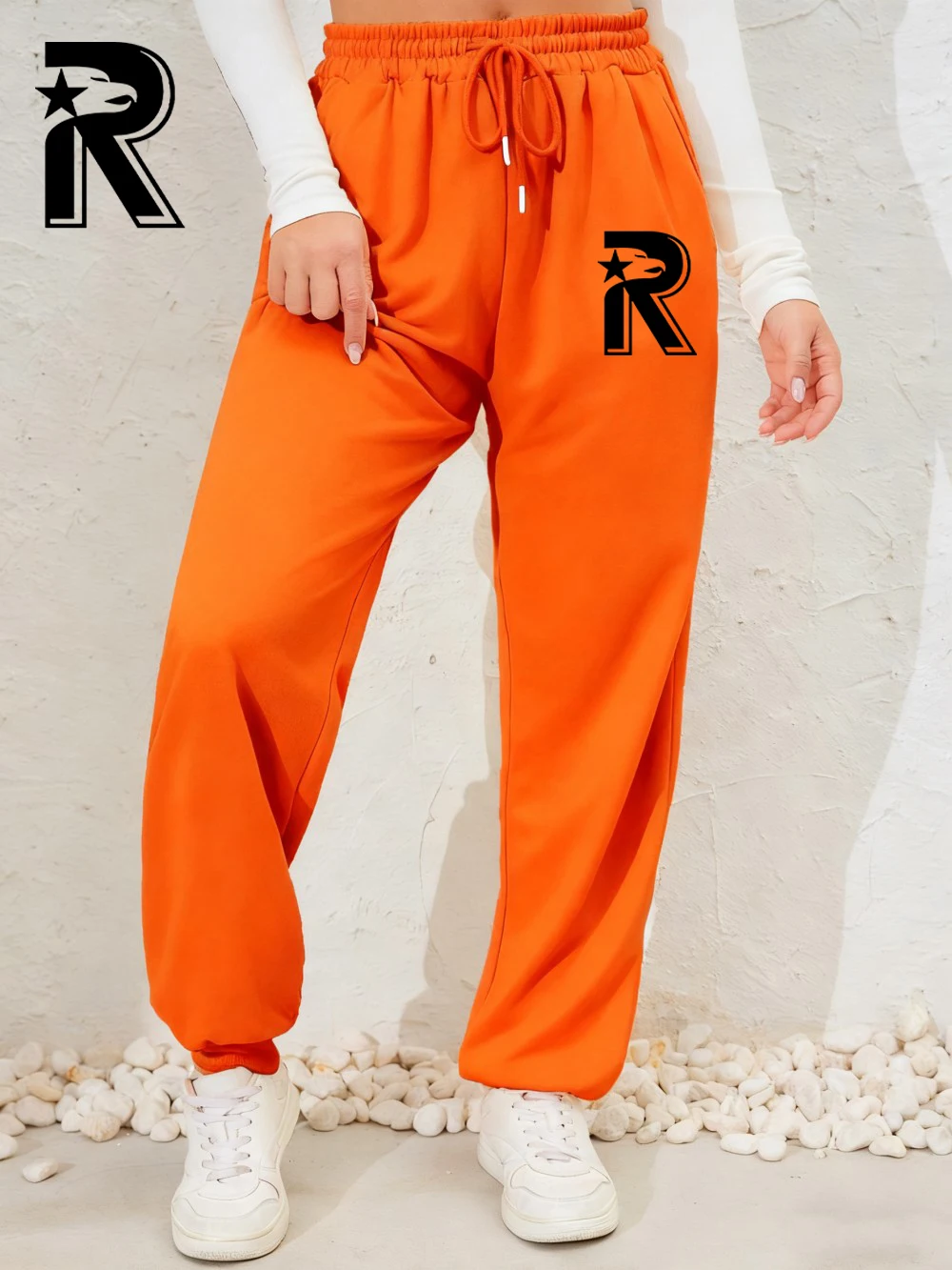 Retro Künstlerische Buchstabe R Druck Jogginghose Frauen Grundlagen Jogger Hosen Tasche Bequeme Warme Hosen Casual Frau Streetwear