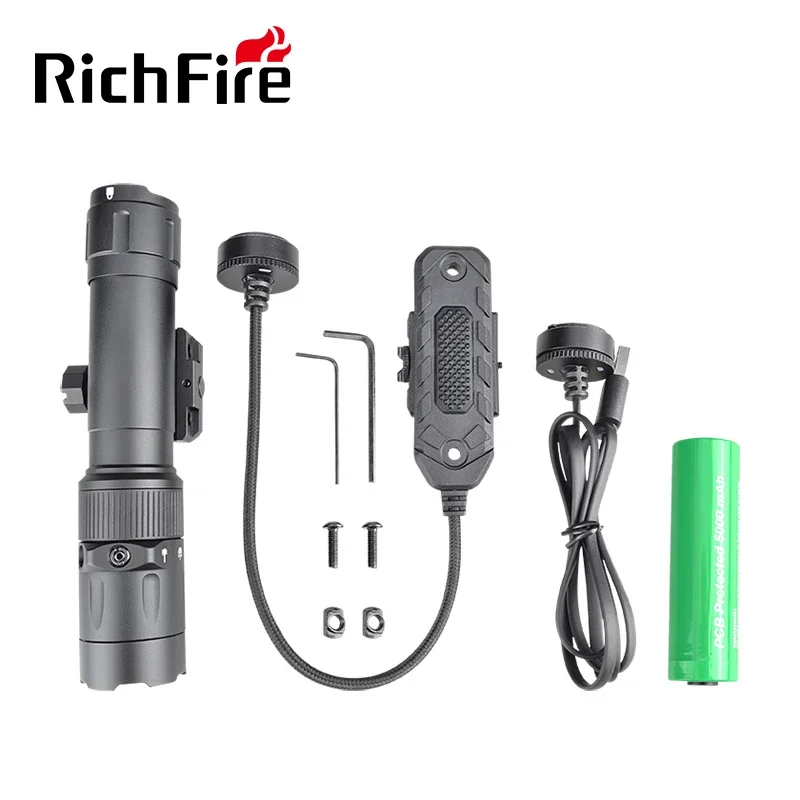 RichFire 전술 손전등 마그네틱 압력 스위치, 흰색 녹색 레이저 콤보, 21700 배터리, 20-22mm 마운트에 적합, 2000LM