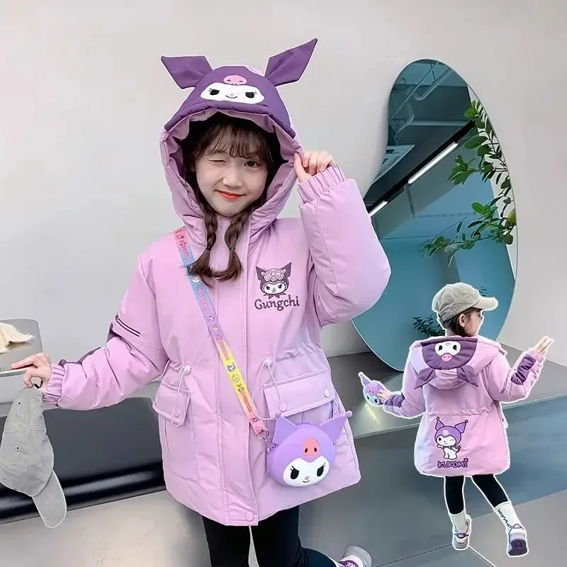 

Girly Heart Kawaii MINISO Kuromi Fashion Cotton Jacket Cute Cartoon Children Ins Plus Cashmere Warm Coat Clothing Gifts for Kids