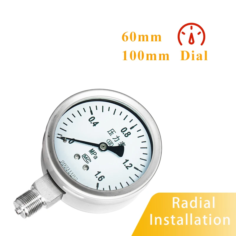 Mechanical Pressure Gauge 0-1.6Mpa 0-2.5Mpa 0-4Mpa Pressure Meter M20*1.5 60mm Dial Radial Water Oil Air Pressure Gauge