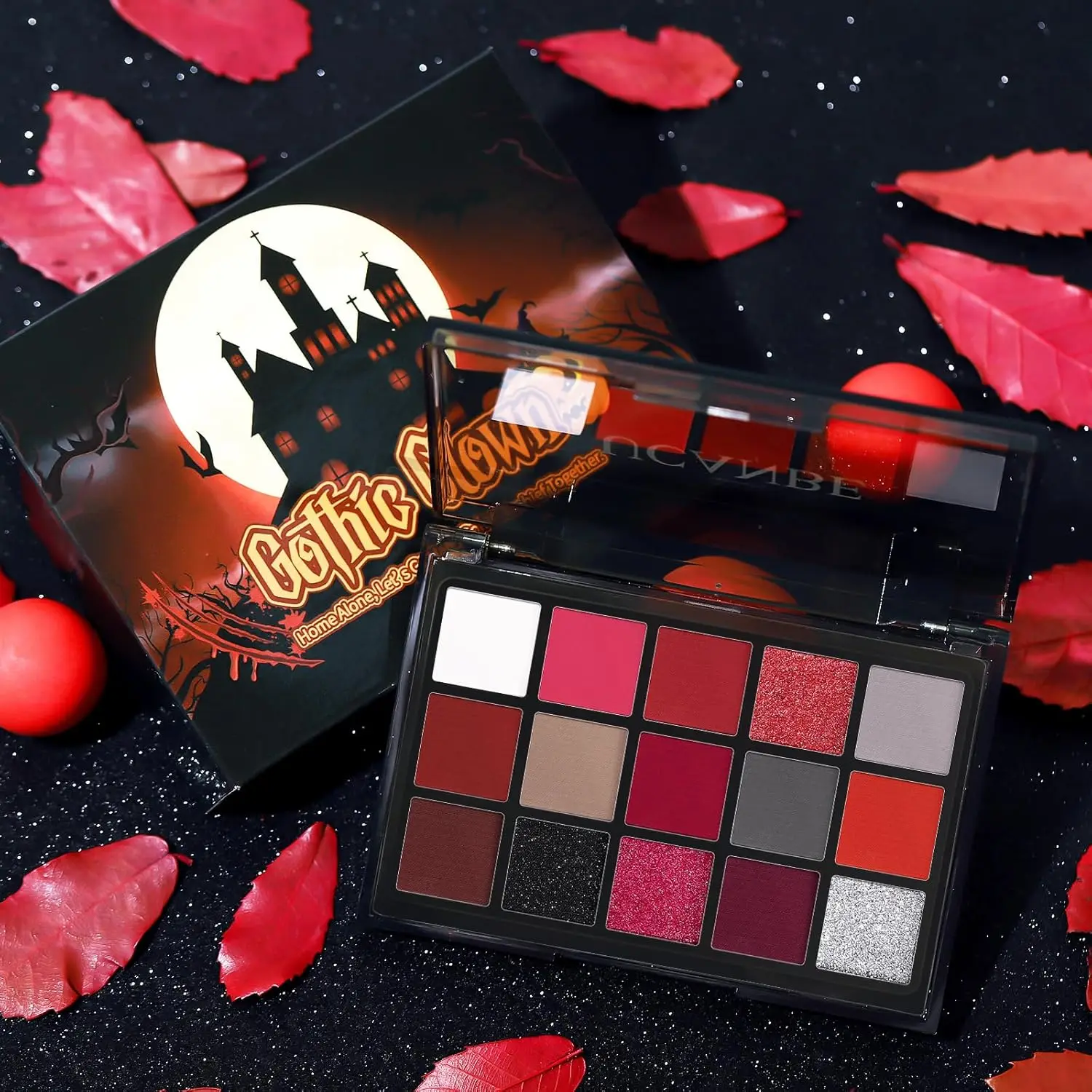 UCANBE czerwona paleta cieni do powiek, 15 kolorów Burgunry szary srebrny połyskujący matowy brokat na Halloween boże narodzenie wampir klaun