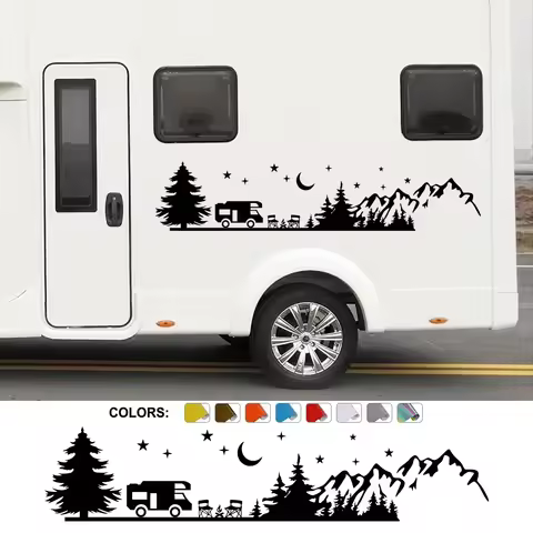 Camping Forest Landscape Mountain Sticker Decoration For Camper Van SUV Motorhome Caravan RV Decor Decal Car Styling Accessories