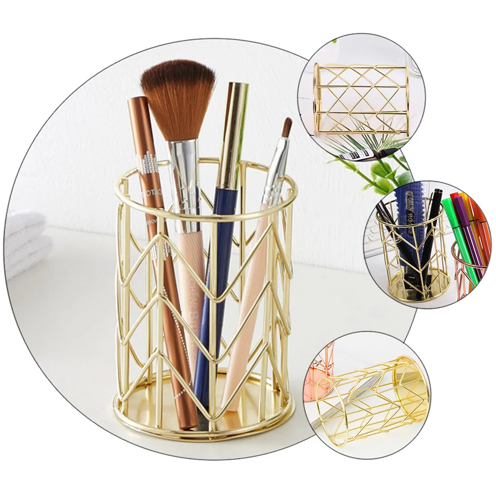

Wrought Iron Storage Tube Desktop Organizer Office Pen Holder Plate Sticker Table Wire Multipurpose Container Makeup Brush