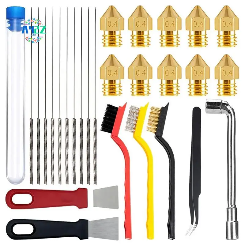 

A42Z-3D Printer Nozzle Cleaning Kit, With Storage Box,0.4Mm Nozzles, Tweezer, Brushes, L-Shaped Wrench,Removal Scrapers