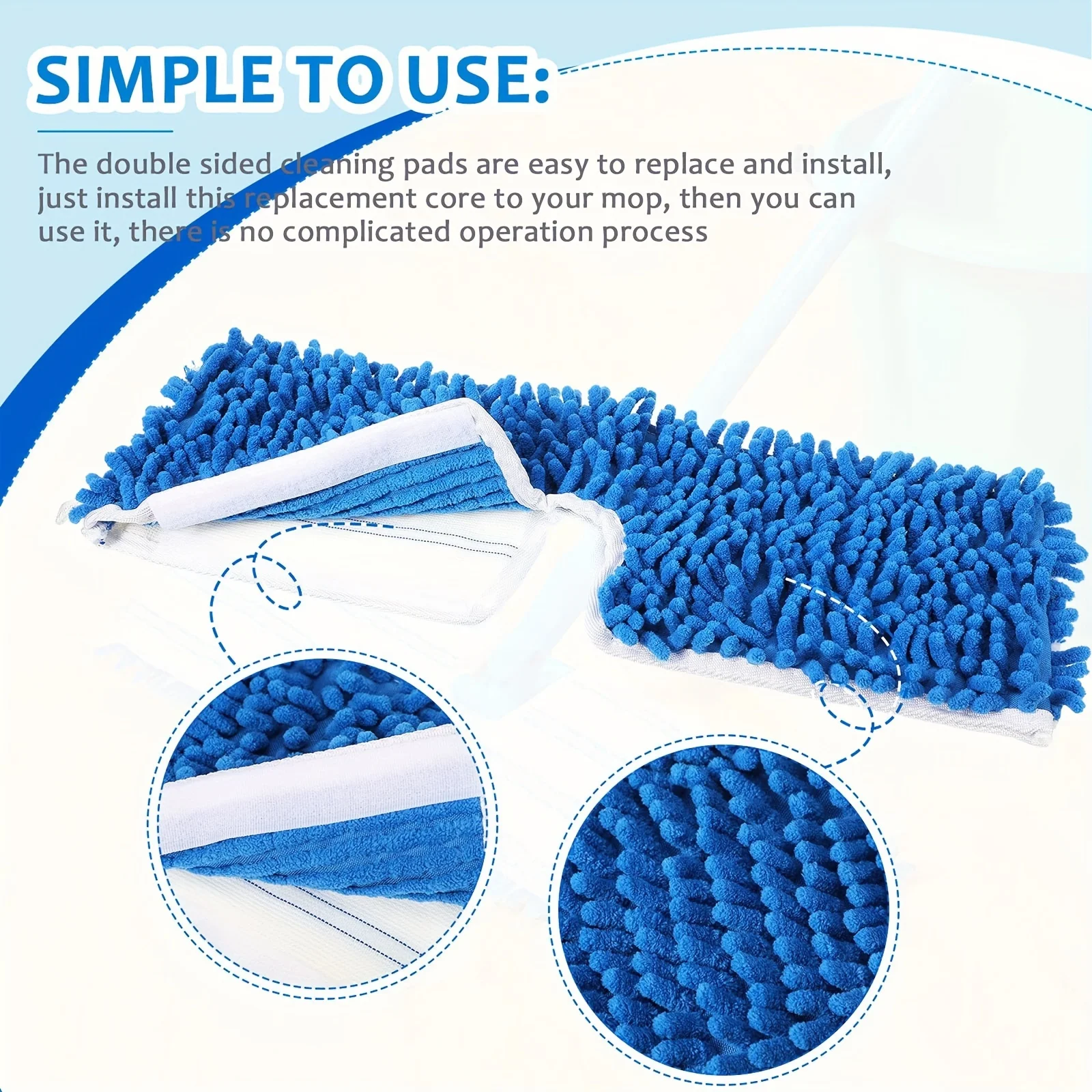 

A Reversible Mop with Refillable Replacement Heads, Featuring Double-Sided Cleaning Pads That Are Machine Washable