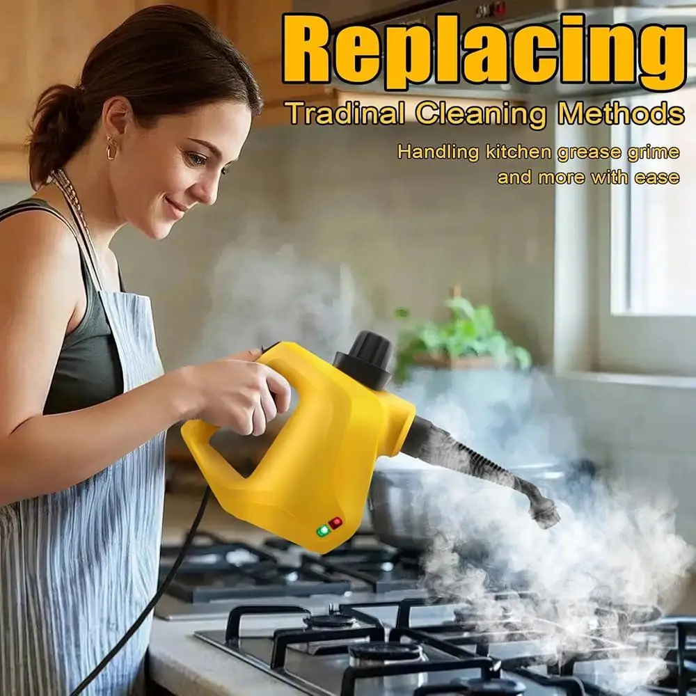 Ручной пароочиститель, 1000 Вт, паровой очиститель под давлением с 9 аксессуарами, предохранительный замок, шнур питания 11,4 фута, высокотемпературное обеззараживание