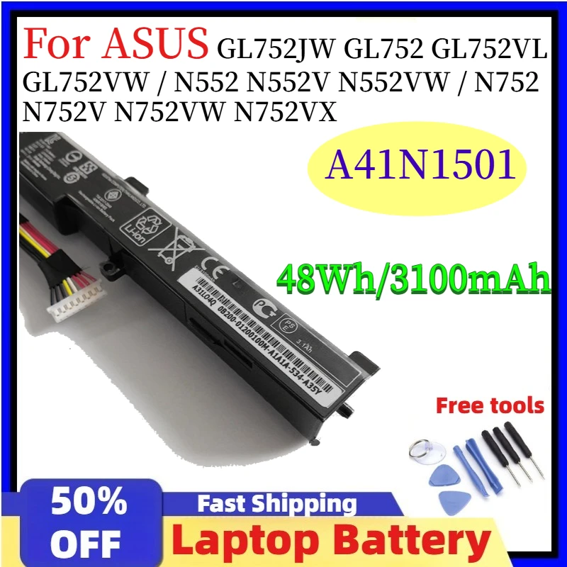 

New Laptop Battery A41N1501 A41LK9H 48WH, for ASUS GL752JW GL752 GL752VL GL752VW / N552 N552V N552VW / N752 N752V N752VW N752VX