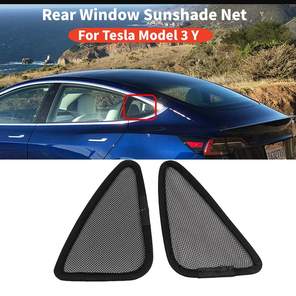 2Pcs Car Rear Window Sunshade Net Small Triangle Rear Side Window Sunshade Protector Sun Shield For Tesla Model 3 Y Accessories