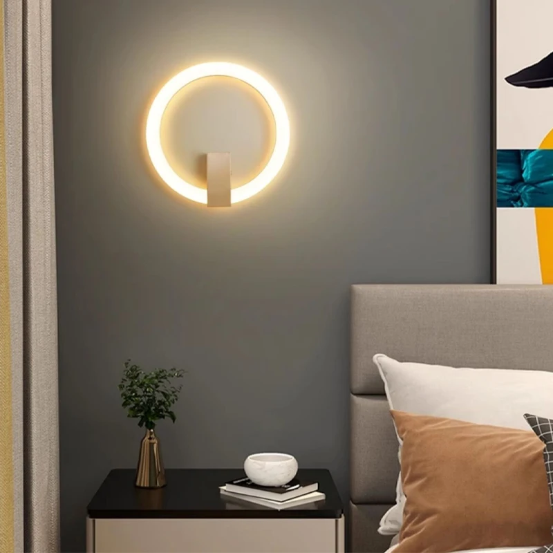 

Wall lamp Bedroom bedside lamp Simple modern Nordic living room background wall lamp Round creative aisle wall lamp