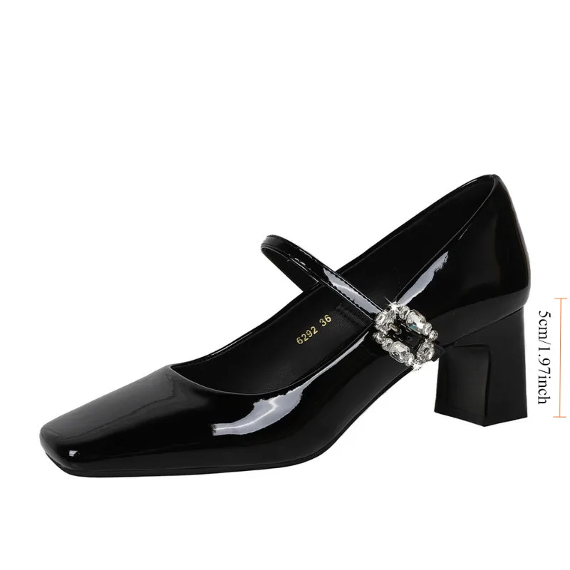 

Women Shoes Fashion Red Ladies Elegant Mary Jane Shoes Square Heel Casual Dress Outdoor Ballerinas Luxury Crystal Belt Buckle