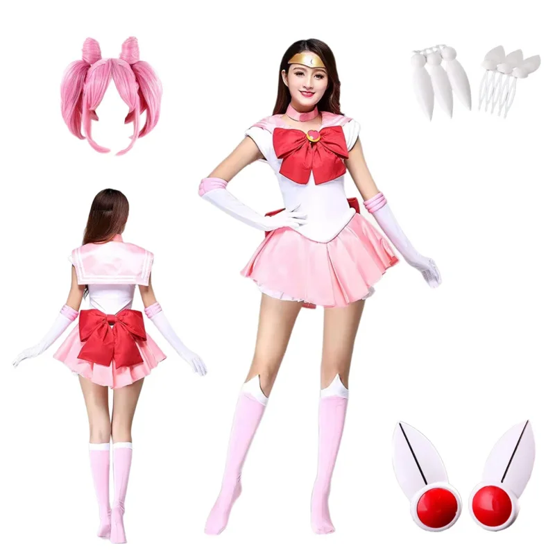 Anime Cosplay Sailor Stars Sailor Chibi Small Lady Chibiusa with pink wig Halloween Cosplay Costume  Halloween