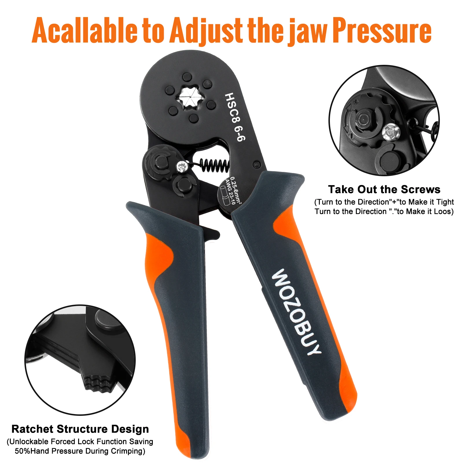 Hexagonal Self-Adjustable Ratchet Ferrule Crimping Tool Kit 23-10AWG 0.25-6mm² Crimper Kit with 400-2000pcs Wire Terminals