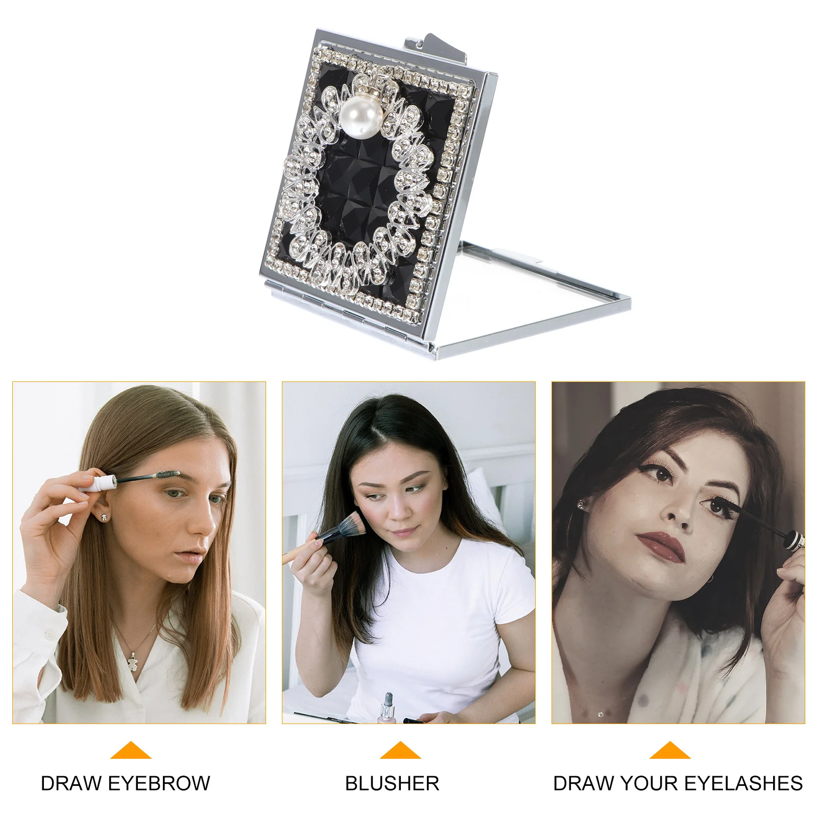 Perlenanhänger, kompakter, zusammenklappbarer Make-up-Spiegel, tragbarer doppelseitiger Taschenspiegel, Reisekosmetik-Werkzeug, weibliches Geschenk