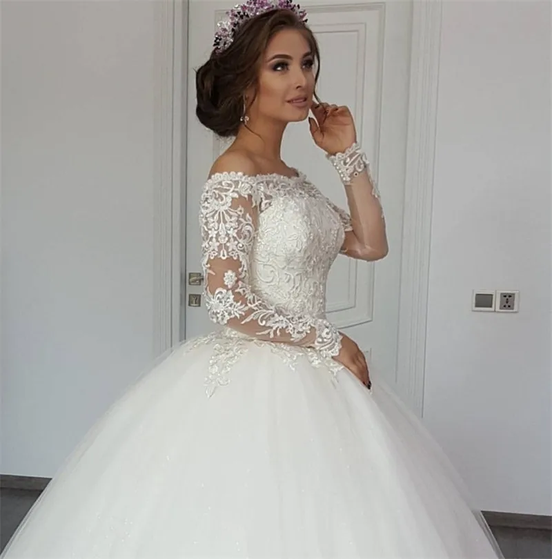 GUXQD długa suknia balowa z rękawami suknie ślubne Vestido De Noiva elegancka aplikacja sąd pociąg księżniczka formalne suknie panny młodej