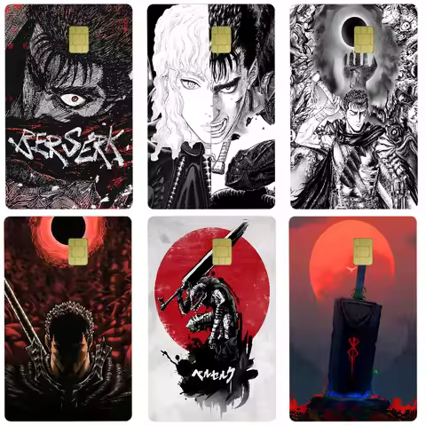 Berserk Japanese Anime Anime Cartoon 4pcs 1Set Skin Stickers Film Tape Case For Big Credit Debit Card Front Side