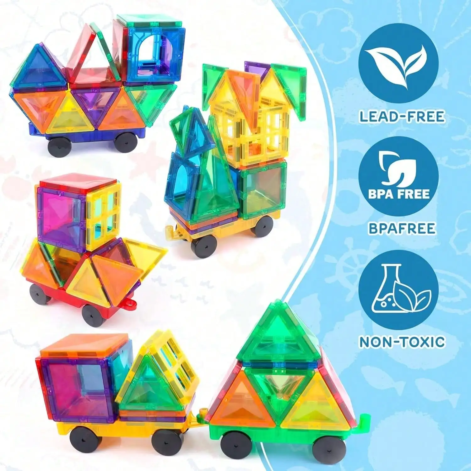 Magnetic building blocks magnetic tiles car set, suitable for children, can be used as a gift toy (random colors)