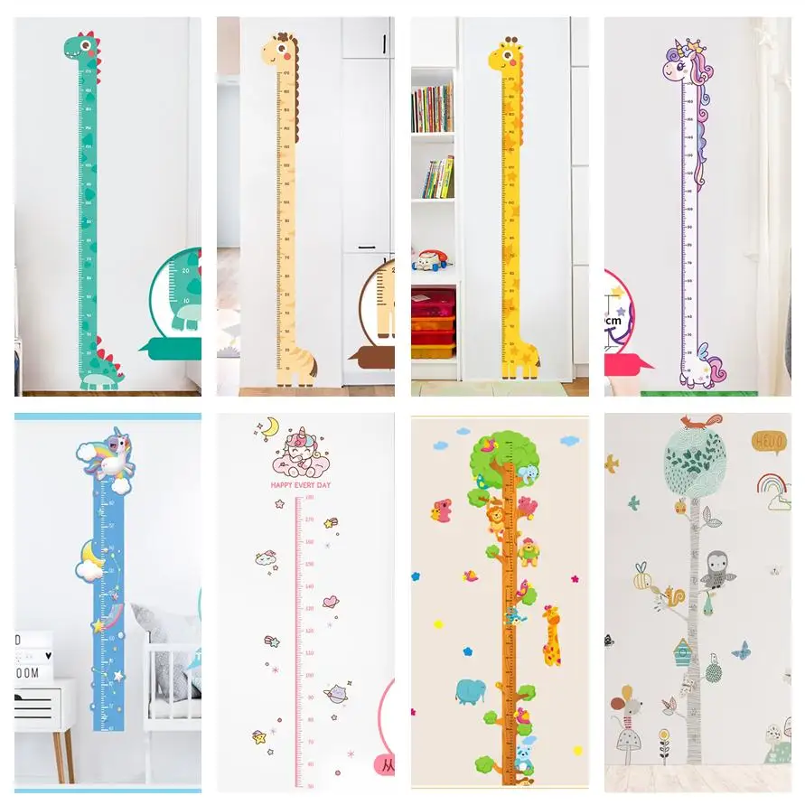 Cartoon Dieren Hoogte Meet Muursticker Eenhoorn Dinosaur Behang Voor Kinderkamer Nursery Kind Groei Ruler Groeigrafiek