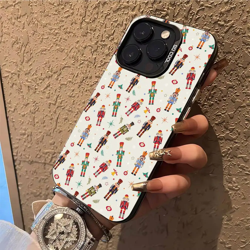 Funda de teléfono navideña Cascanueces para iPhone 17,16,15,14,13,12,X,8,Pro,Max,Plus,E,SE4,Air,Mini IMD negro mate