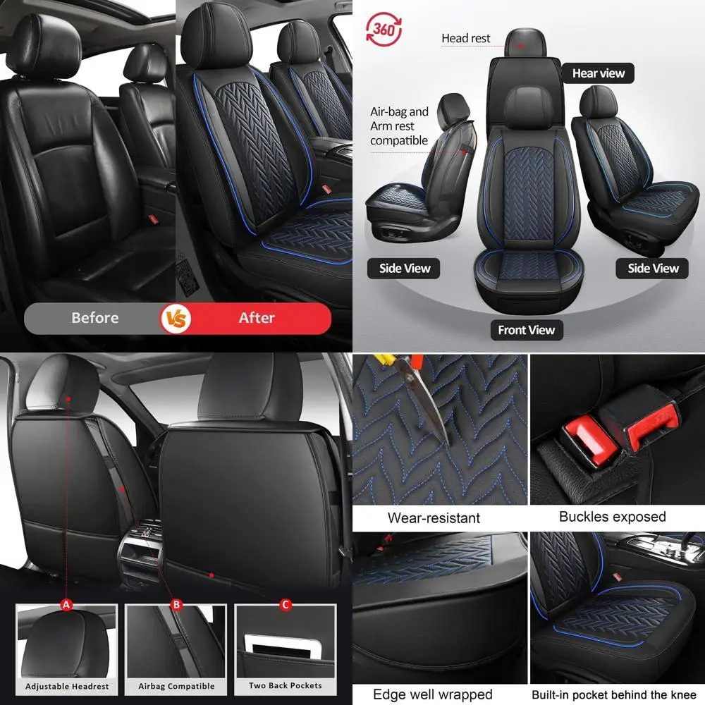 

Universal Car Seat Covers - Black & Blue for Sedans, Trucks, SUVs (2PCS Front)