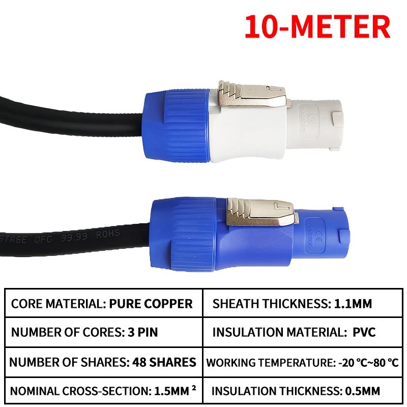 Weatherproof 3-Pin Power Cable (3×1.5mm²) for Stage Audio, Lighting Gear, Beam Projectors & LED Displays image 3