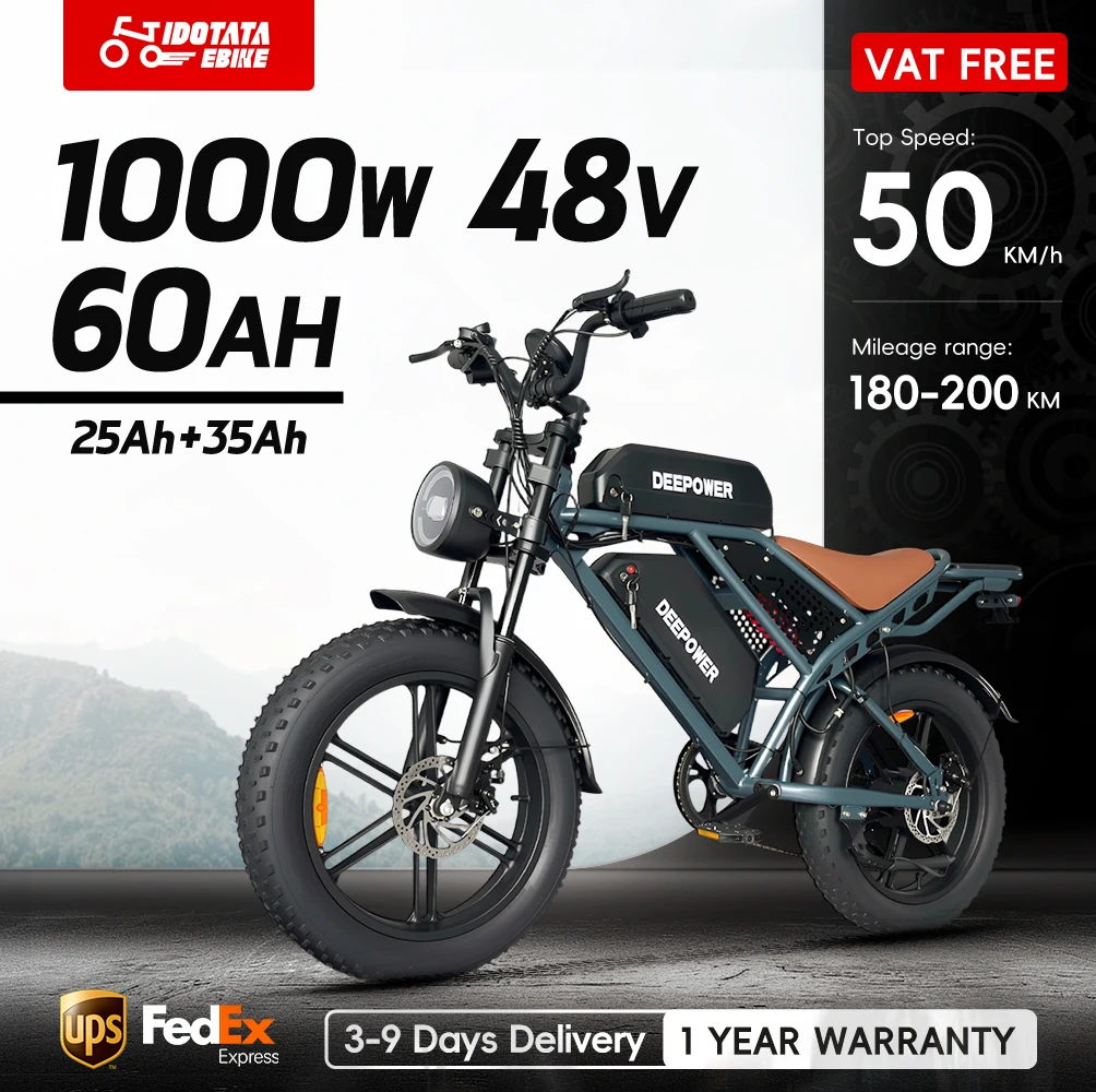 

Электрический велосипед IDOTATA QS7 для взрослых, 48 В, 60 Ач, двойной аккумулятор, 20 дюймов, толстые шины 4,0, электровелосипед Snow Mountain, электрический велосипед 1000 Вт