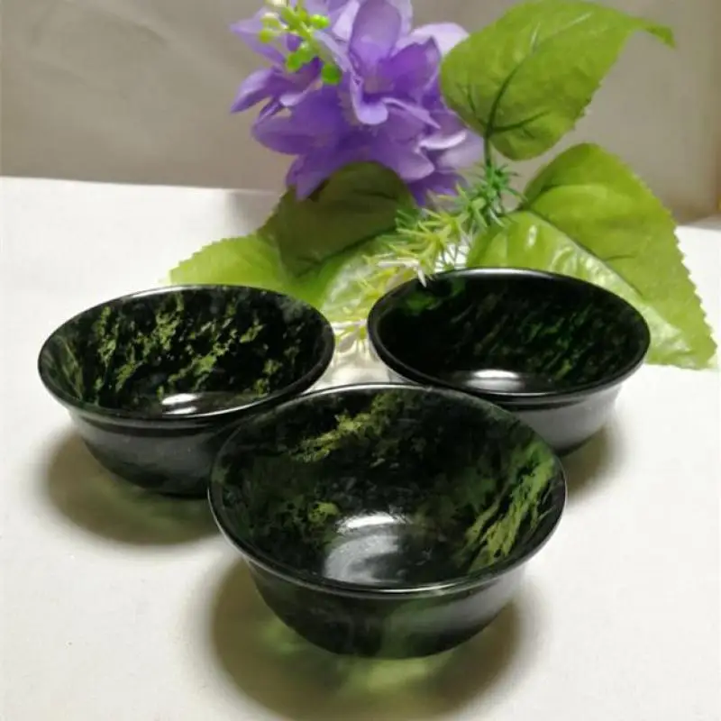 Natural Dark Green Jade Teacup Health Kung Fu Teaset Hand-carved Real Chinese Xinjiang Jades Stone Tea Cups Gongfu Teaware