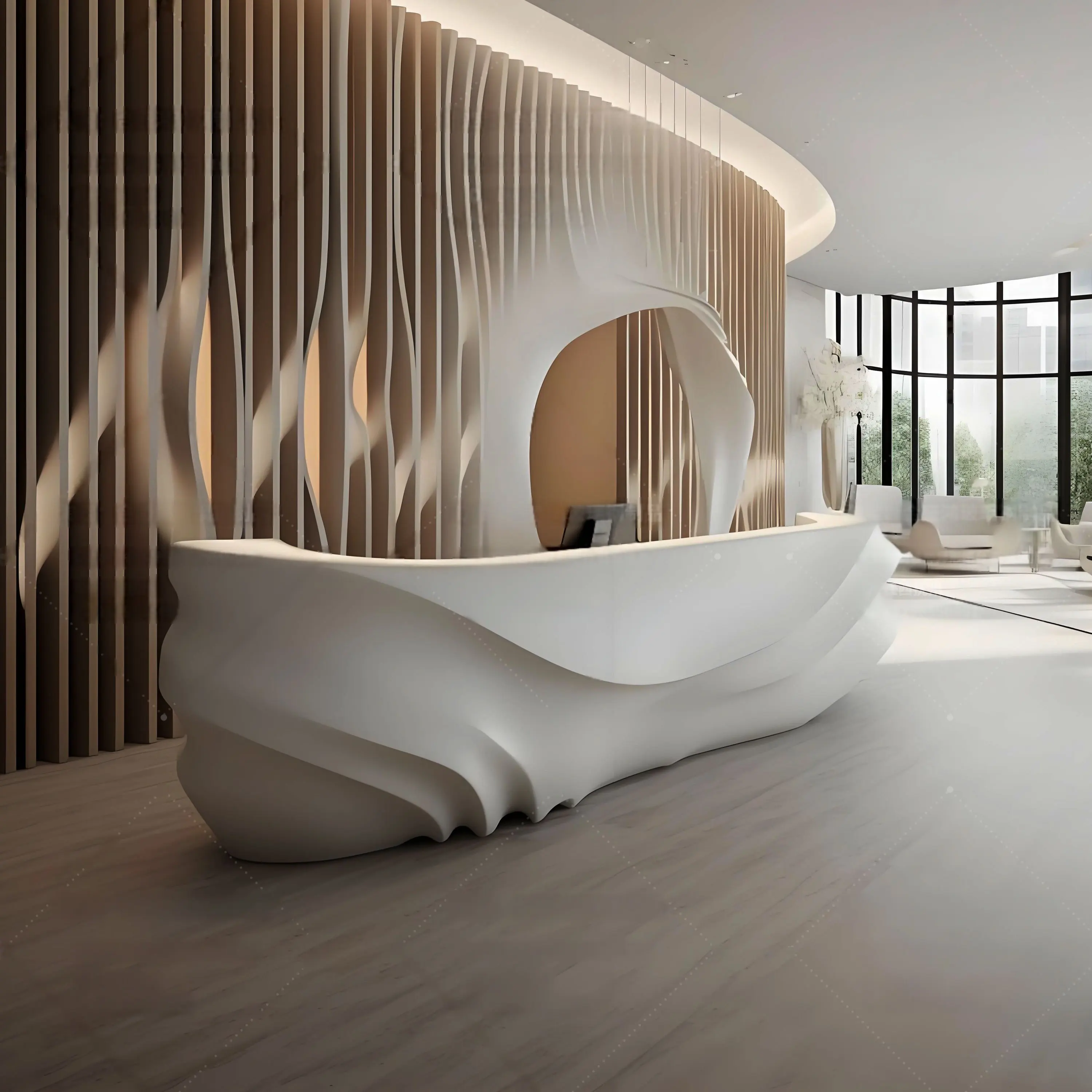 * Customizable Modern Stone-Like Fiberglass Reception Desks for Coffee Shops Mall Sales Offices