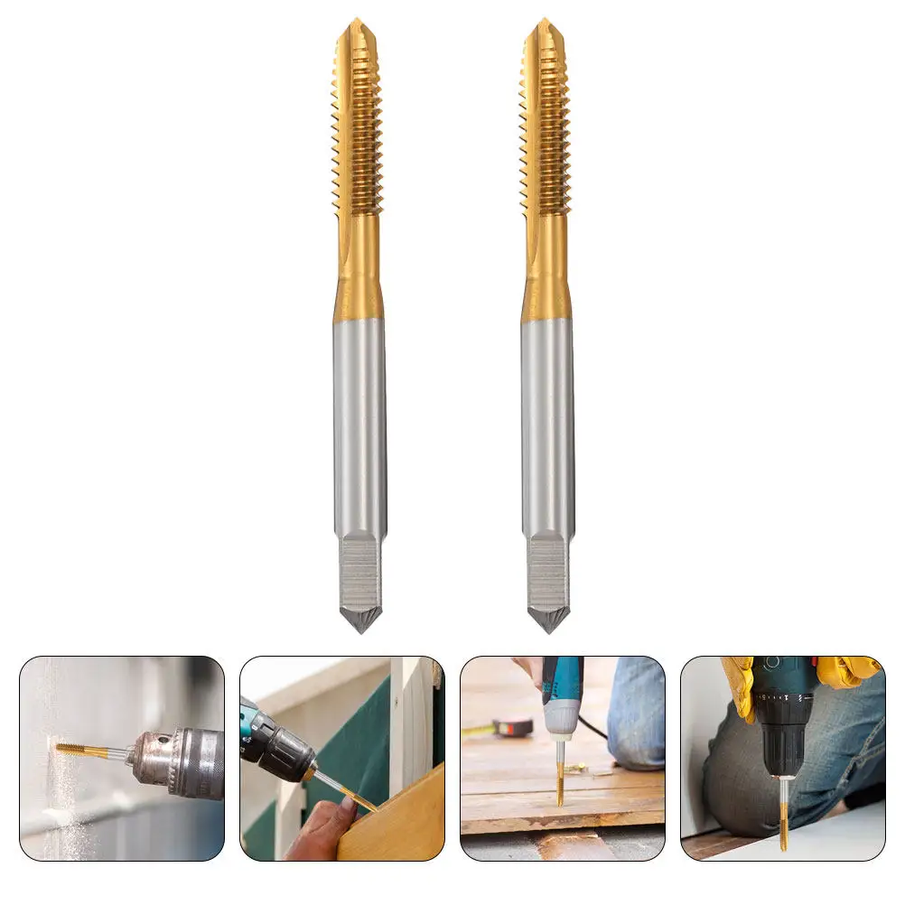 2Pcs Titanium Coated High Speed Steel Taper Tap Set Thread Repair Drill Bits Cutting Tools for Metal Wood Glass