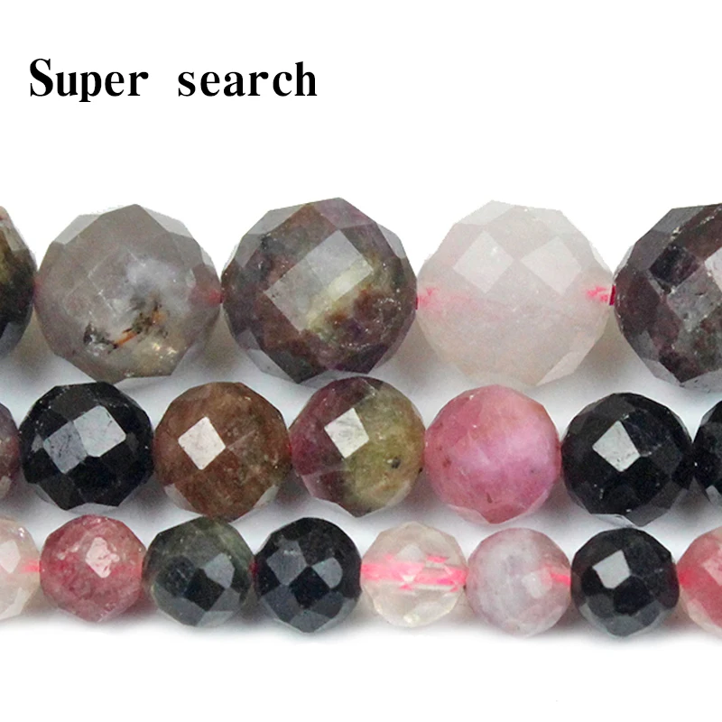 

Natural Faceted Colorful Tourmaline Stone Beads Round Loose Spacer for Jewelry Making DIY Bracelet Accessories 15'' 4 6 8mm