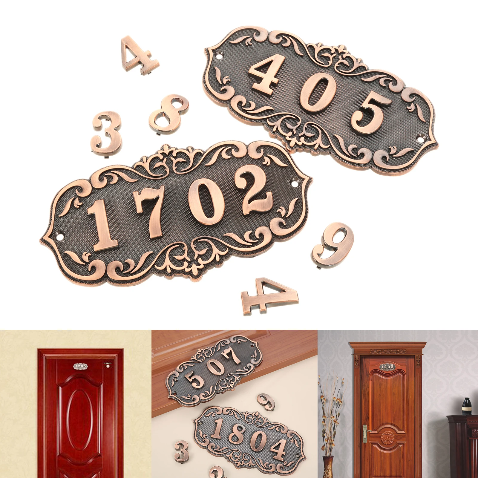 1PC 0-9 Old Antique Copper House Number Plastic Door Plate Custom Sign Door Number Sticker for Hotel Apartment Villa Door Plate