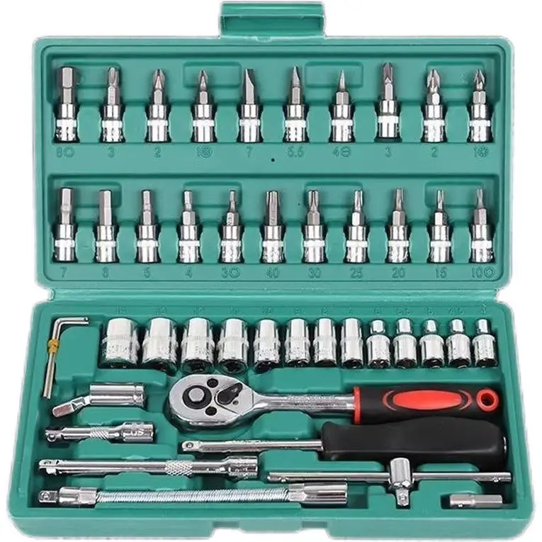 Small Car Repair Tool Set 46-piece 1/4 Socket Wrench Tool Motorcycle Side Repair Set Ratchet Wrench Set Home Hardware Repair