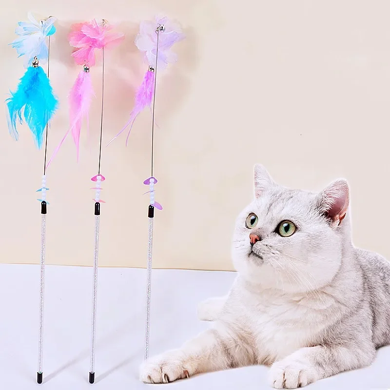 

Cat Toy Feather Cat Toys Interactive Flower Tassel Cats Teaser Long Handle Feather Toys for Cats Teasing Stick Toy Kitten Teaser