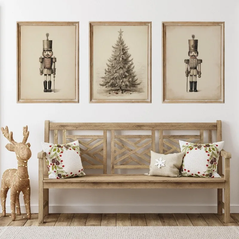 Vintage Minimalist Christmas Nutcrackers Sketch Pine Posters and Prints Canvas Printing Wall Art Picture for Living Room Decor